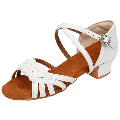 儿童白色软底高跟舞蹈拉丁鞋女童平跟跳舞小白鞋少儿专业国标舞鞋