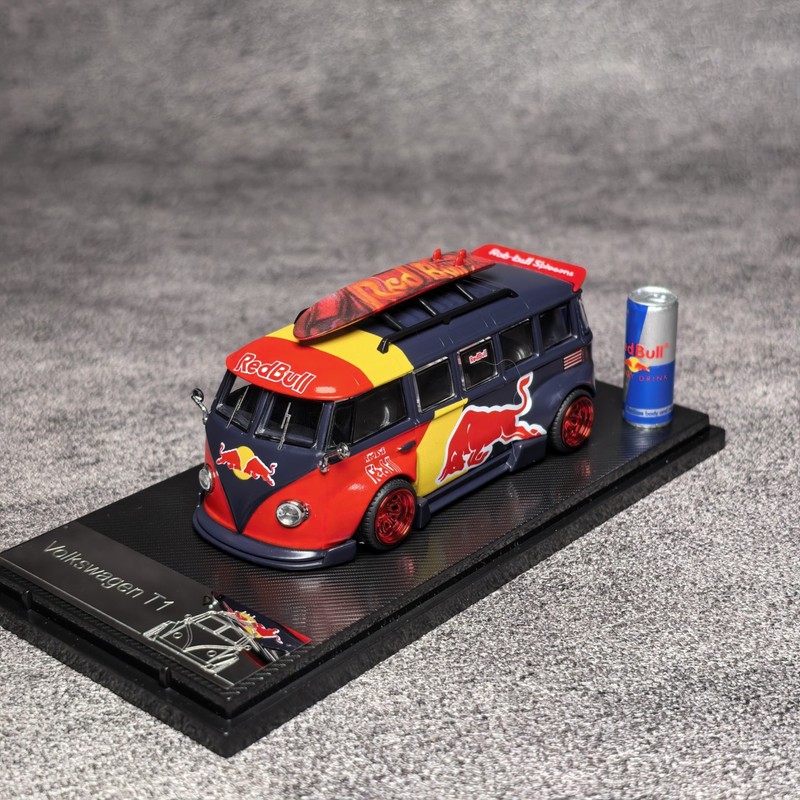 Library 1:64 Vw Volkswagen T1 Van Low-Profile Wide-Body Version Red Bull Paint Alloy Car Model