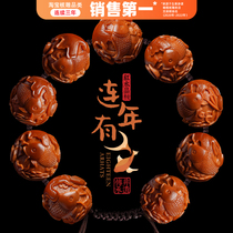 Olive core carving pure handmade red crystal core Zhoushan Su Gong master carved lotus fish for many years there are fish characters playing bracelets