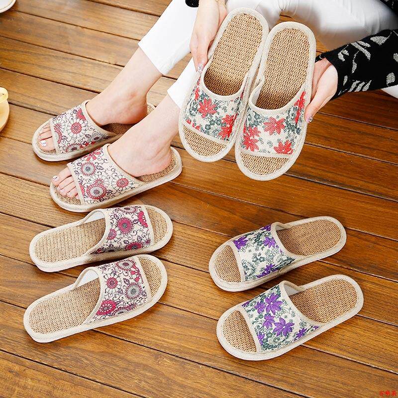 Home home indoor summer men and women cotton and linen couple linen non-slip slippers soft thick bottom wood floor cool linen blowing