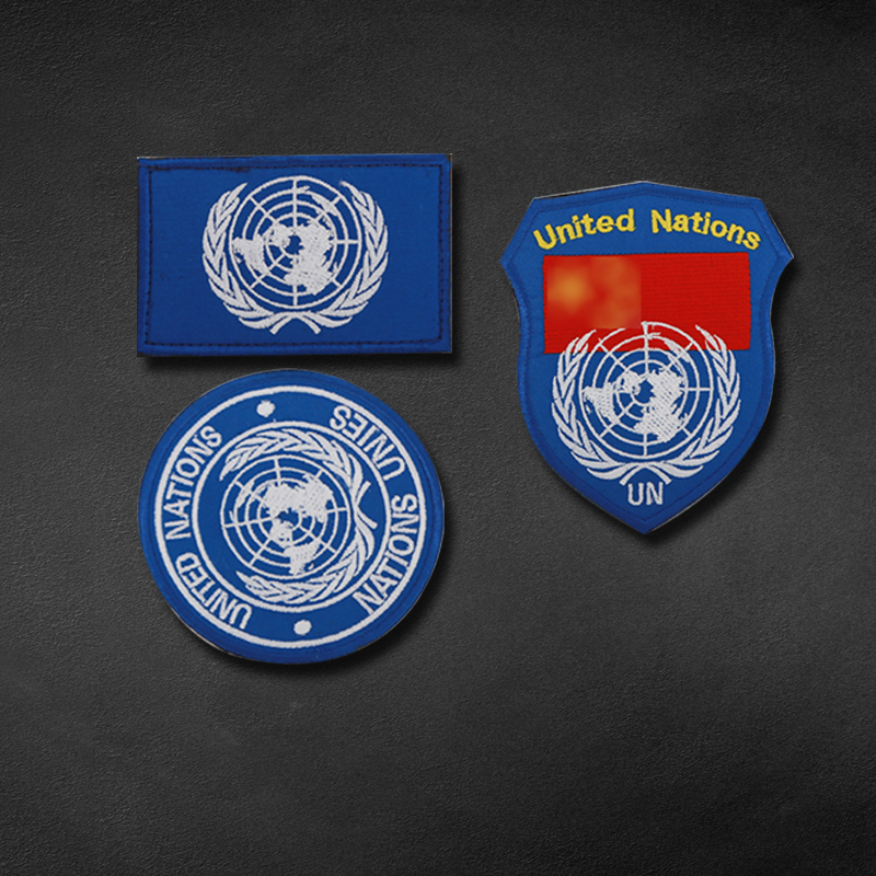 United Nations Blue Helmets Badges Embroidery Magic Sticker Chapters and Arms Chapters Outdoor scapegoat Security Tactical Morale Badge