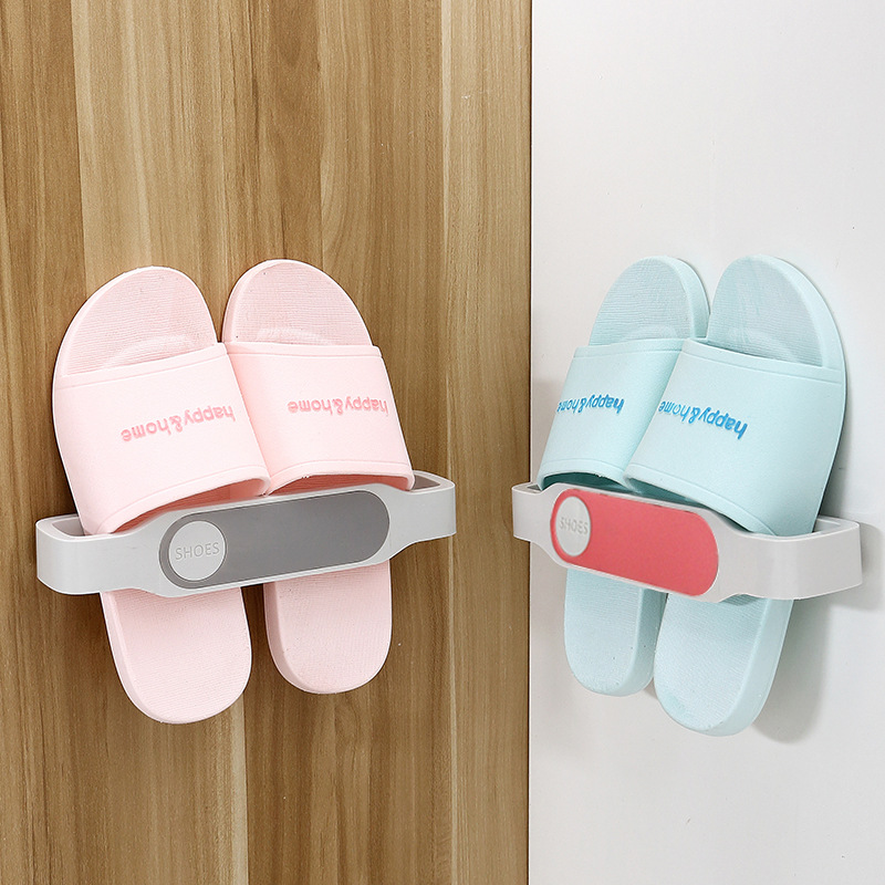 Bathroom Slippers Rack Makeup room Shelf wall-mounted wall-free Perforated Hooks Toilet containing devinators can be folded
