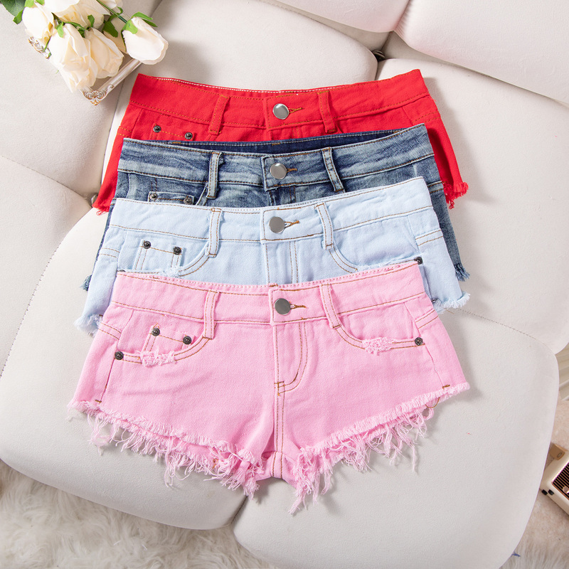 Dopamine Low-Rise Denim Shorts Sexy Pure Desire Cool and Spicy Slim Fit Stretch Nightclub Bar Disco Ultra-Short Hot Pants Summer