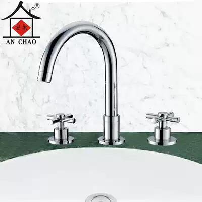 Basin faucet Hot and cold copper three-piece faucet double handle three-hole basin faucet 5504