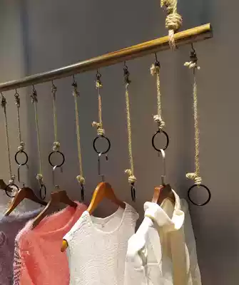 Clothing rack clothing store hanging ceiling hanging hanger rope wooden stick clothing hanger clothing store hanging rope adhesive hook hemp rope
