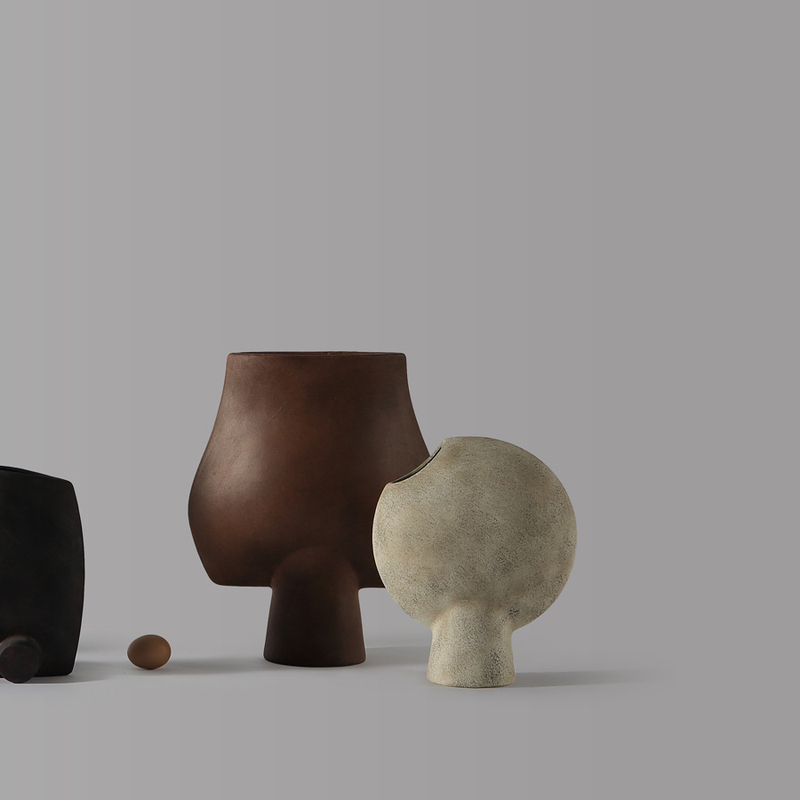Wabi-Sabi Style Handmade Geometric Abstract Morandi Ceramic Flower Vessel, Retro Model Room, Oriental Aesthetics, Living Room Decoration Wabi-Sabi Style Handmade Geometric Abstract Morandi Ceramic Flower Vessel, Retro Model Room, Oriental Aesthetics, Living Room Decoration