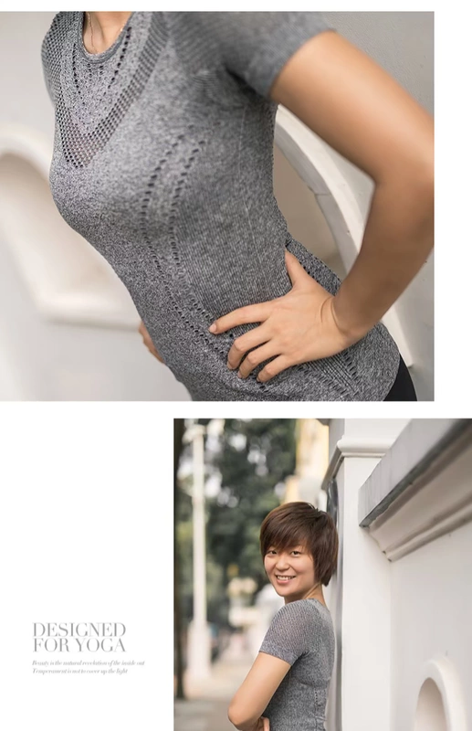 LEANA Lina áo thun thể thao không có đệm ngực phụ nữ tay ngắn nhanh khô thoáng khí chạy bộ quần áo tập yoga 5108