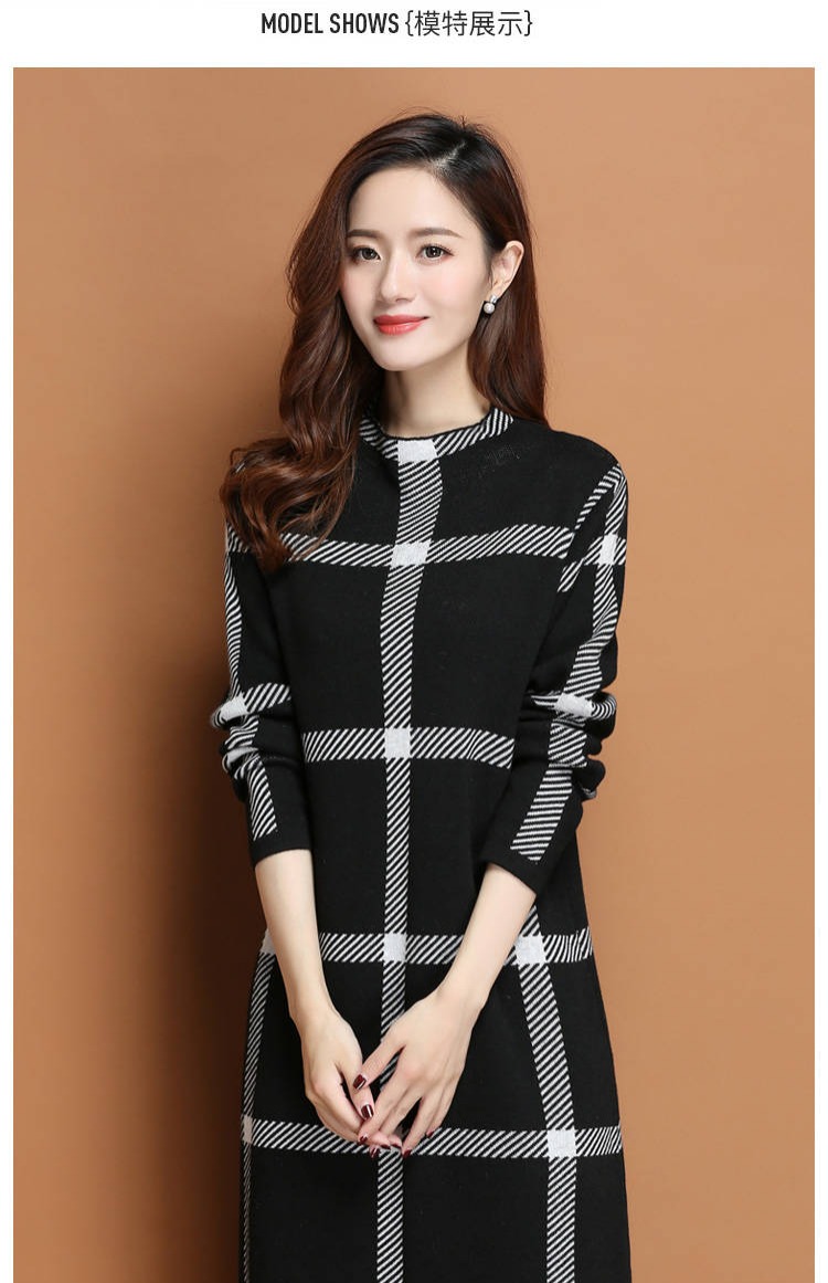 Hengyuanxiang 2018 mùa thu đông mới áo len kẻ sọc dài áo len nữ đầu gối váy dài chạm đáy áo len cashmere thời trang nữ cao cấp