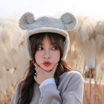 Korean version of Lei Feng hat Lamb hair hat female winter lamb cashmere hat thick warm earrings bear ear baseball parent-child hat