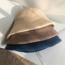 2022 wool fishermans cap pure coloured front long after short basin hat female autumn and winter soft folding pot hat