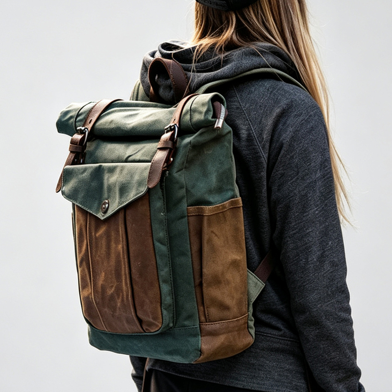 American Retro Travel Backpack, Military Bag, Outdoor Backpack, Waxed Canvas Bag, Casual Canvas Mountaineering Bag, Computer Bag