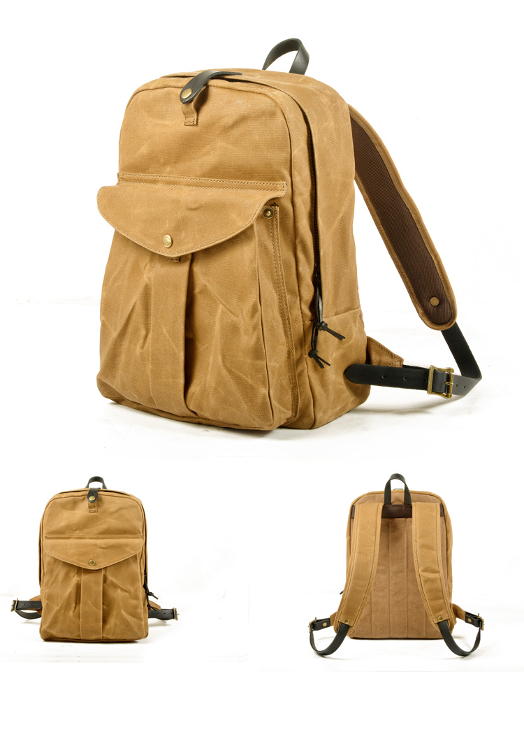 COLOR DISPLAY KHAKI of Woosir Waxed Waterproof Canvas Backpack