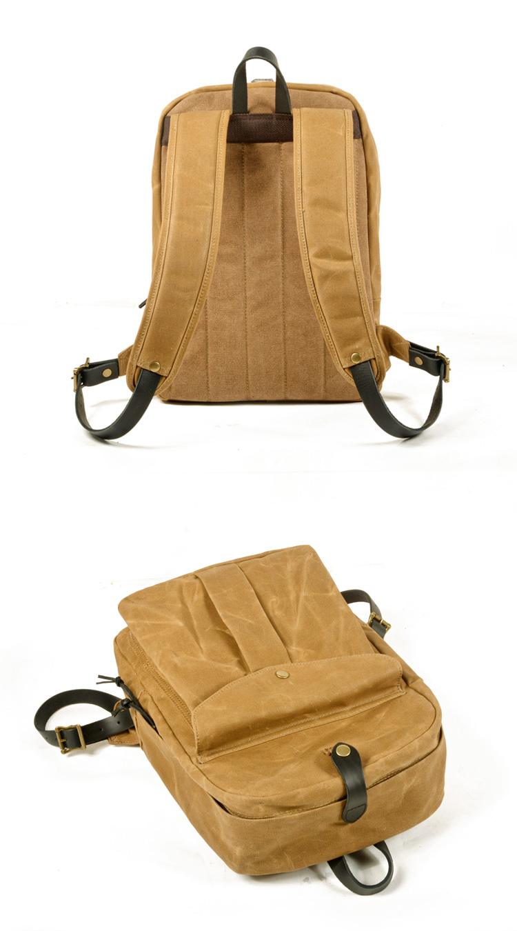 BACK DISPLAY of Woosir Waxed Waterproof Canvas Backpack