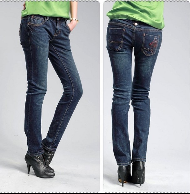 Special autumn and winter Korea Korean women's jeans slimming micro-elastic pencil pants back pocket decorative cigarette pants spot