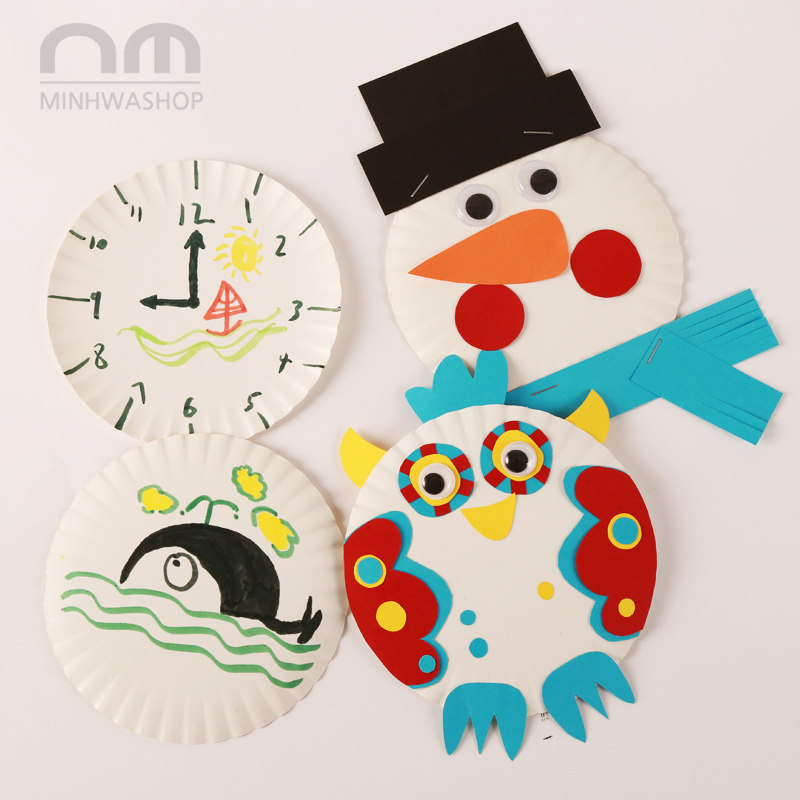 White paper plate thickened kindergarten three-dimensional hand painting blank dinner plate Children diy production drawing tool plate