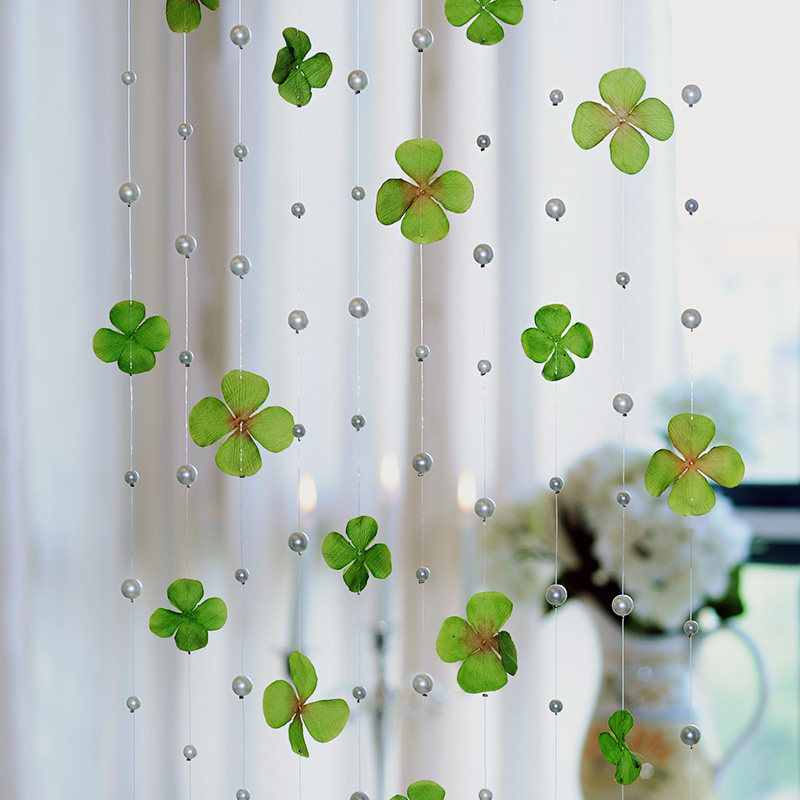 Lucky four-leaf clover crystal bead curtain door partition curtain living room bedroom European pastoral bead curtain free punching Mijia bead curtain