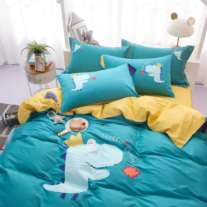 Children's 60 cotton embroidery parent-child four-piece set of men and women children on and off the bed Single three-piece set of children's quilt cover 1 2m