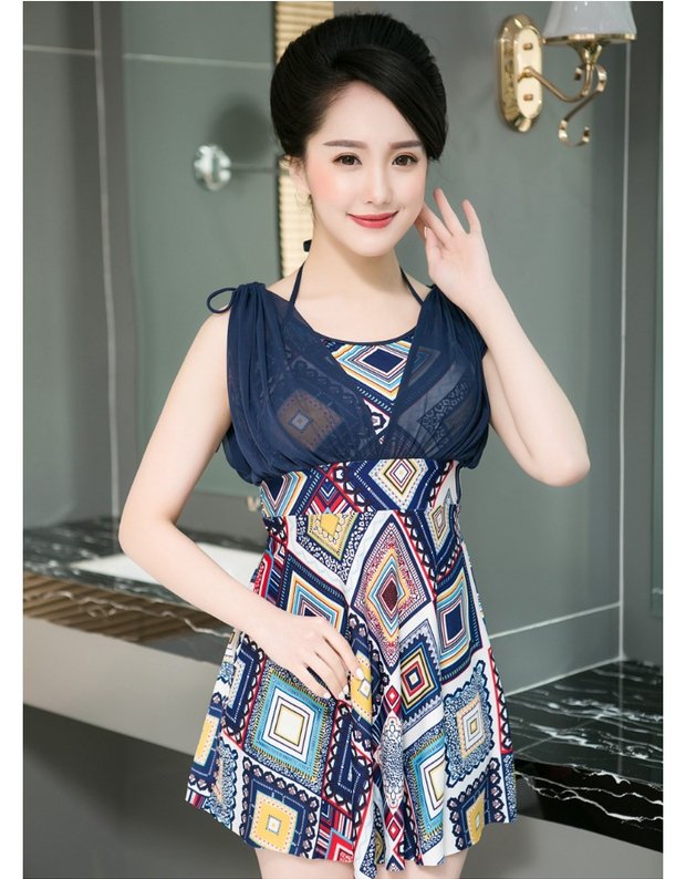 Áo tắm trung niên nữ bảo thủ chia váy che bụng giảm béo mùa xuân nóng mẹ trung niên mẫu quần bơi cỡ lớn bikini 2 mảnh màu trắng