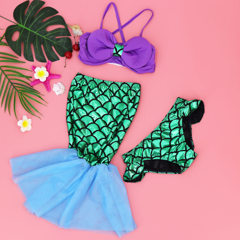 Girl Mermaid Tail Skirt Style Mid-Child Swimsuit 3 Pieces Princess Baby Split Performance Human Fish Clothing