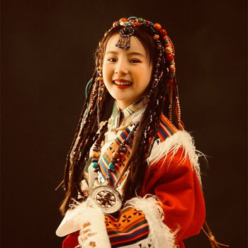 Traditional Tibetan Clothing for Children, Small-Sized Tibetan Robes for Travel Photography, Ethnic Style Outfits for Tibetan Girls, Studio Portraits