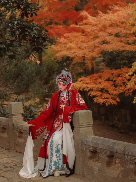 Peking Opera Costume for Solo Performance, High-End Wrinkled Fabric Embroidered Dress for the Role of Flower Girl, Ancient Costume for the Role of the Empress Drunk with Wine