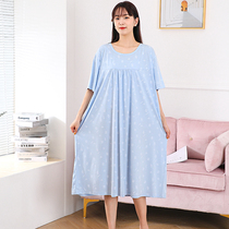 Extra large size 300 pounds elderly 100% cotton short-sleeved nightgown for women summer fat mother-in-law plus size loose mid skirt