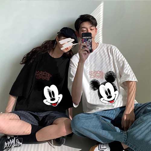 Гонконгская тенденция в стиле инспирация Mickey Men and Women Share Share Short -рукав 2021 Летняя пара складывает свободный ватный сорт