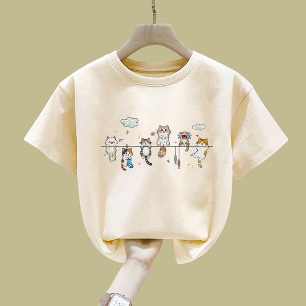 Girls' Apricot-Colored Short-Sleeve T-Shirt, Pure Cotton, 2026 New Stylish Versatile Casual Top for Older Children — 3