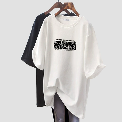 Весенняя модная летняя черная футболка с коротким рукавом, короткий рукав, коллекция 2022, в западном стиле, большой размер, оверсайз