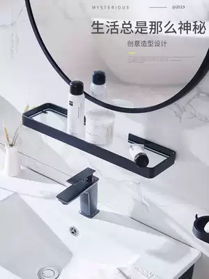 Punch-free bathroom rack dressing room toilet toilet wash table cosmetics glass mirror front single layer storage