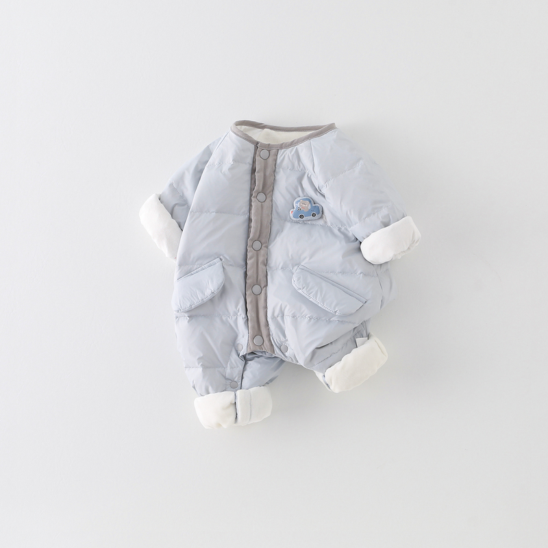 Infant down Jacket Winter Jumpsuit for Boys, Lightweight White Duck down Warm Outdoor Clothing, Full-Month Winter Outfit, Cute