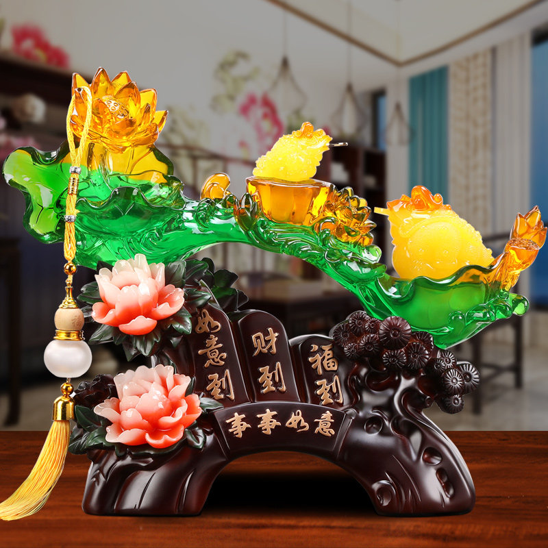 Everything goes well home living room TV cabinet wine cabinet bogu rack resin jade wishful fortune decoration creative Chinese style