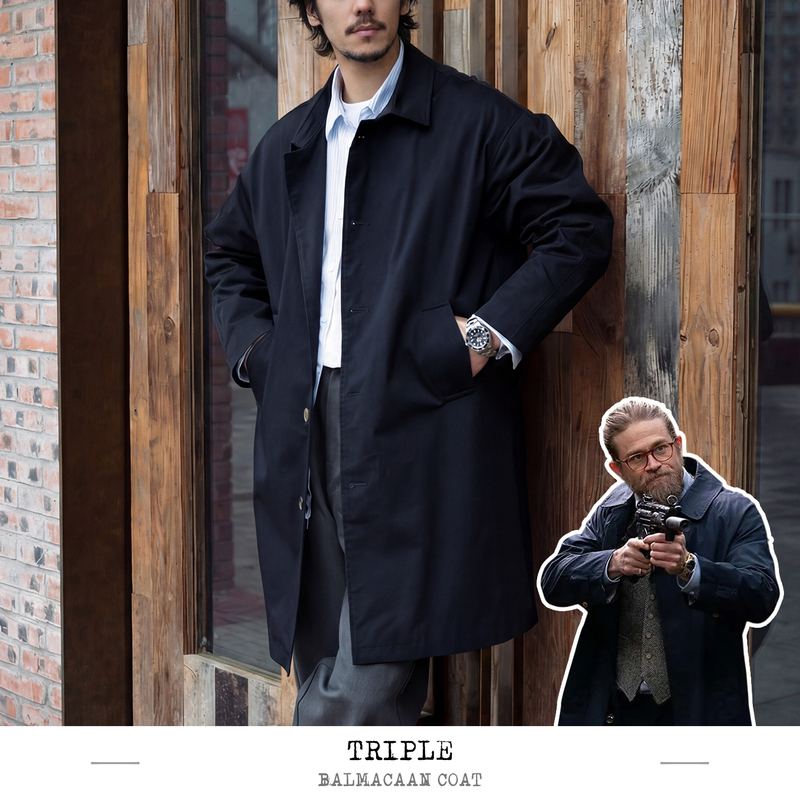 Triple Retro Balmakken Windbreaker Spring and Autumn Coat Long Coat Lapel Coat Thin Long Coat Triple Retro Balmakken Windbreaker Spring and Autumn Coat Long Coat Lapel Coat Thin Long Coat
