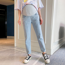 Pregnant denim dad pants loose fashion large size summer pants Tide mom wild adjustable belly pants summer models