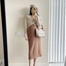 2021 Early Autumn Gestation Woman Dress New Mid Length long sleeves one-piece dress Two sets Chest Front Fold Reduced Fashion Suit