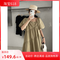 2022 new Summer Korean version Advanced Tidal Moms Bubble Sleeves A Character Little Sub Fresh Loose Pregnancy Woman Dress Dress Dress