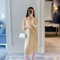 Pregnant womens shirt summer Tencel sunscreen shirt womens 2021 new loose Korean version of the long section large size small man top