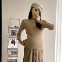 2021 new gestational woman dress spring fall blouses outside wearing inner lap high collar slim fit long sleeves knit undershirt woman