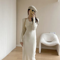 Gestational Maternity Fall 2021 new one-piece dress design senses hanging neck lace with gentle wind in long style Body Knitted Dress