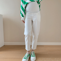 Gestational woman dress 2021 new fall beating bottom pants outside wearing kharen pants straight barrel long pants casual denim Totbelly pants