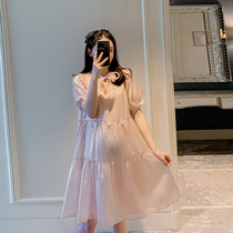 Maternity dress summer 2021 fashion loose new Korean version Tencel short-sleeved mid-length hot mom personality skirt