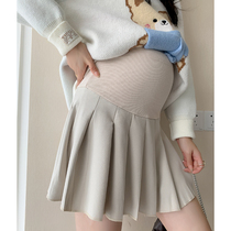 Gestational Maternity Fall 2021 new toabdominal minimalist Korean version Relaxed Ocean Gas Fashion 100 Hitch Pleated Skirt Half Body Dress