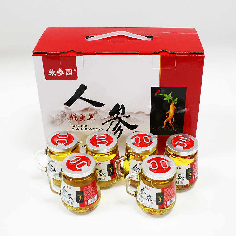 Ginseng chrysalis caterpillar fungus wine 1 case 6 bottles * 125ml sea cucumber wine Changbai Mountain gift box nourishing health preserving wine
