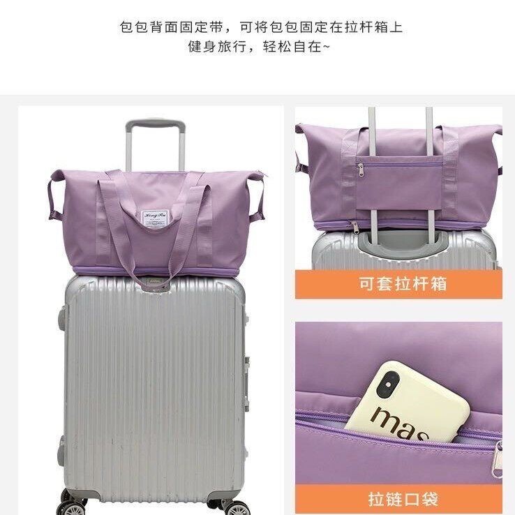Large Capacity Foldable Travel Bag Women's Trolley Suitcase Portable Gym Bag Purple Japanese and Korean Style Travel Large Bag