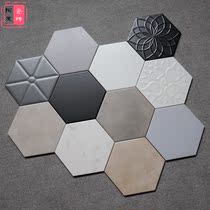 Black gray white hexagonal small floor tile 230x200 brick living room bathroom floor tile anti-slip resistant nordic antique tiles