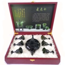 Jiuquan luminous cup Qilian ink jade Gansu specialty wine cup tea cup set natural jade Wushan mandarin duck jade