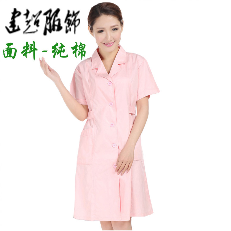 All cotton pink short sleeve nurse dress summer cotton medical coat for half sleeve beauty workers