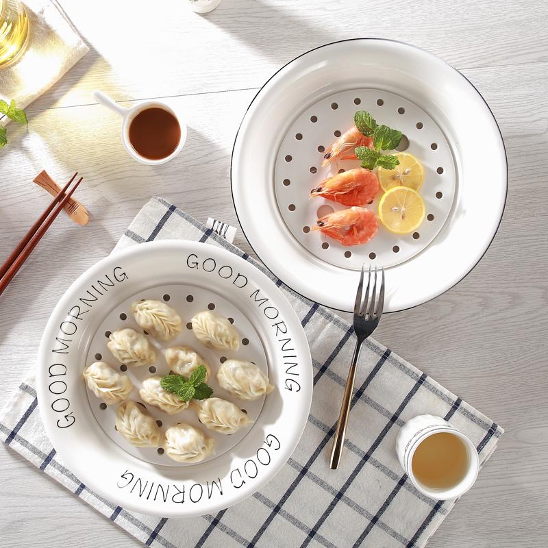 Japanese-style dumpling plate without vinegar bowl draining double-layer ceramic plate home loaded dumpling drain plate vinegar