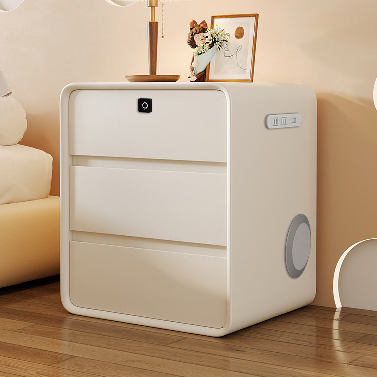 Smart Bed Head Cabinet Extremely Simple Cream Wind Solid Wood Light Lavish Multifunction Charging Sound Safe Fingerprint Lock Locker-Taobao