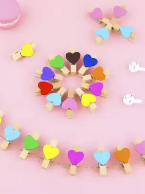 Creative photo clip color wooden clip Love wedding small wooden clip clip Photo wall decoration hemp rope Photo clip Hemp rope wall dormitory ins wind room Birthday decoration Flower shop clip card